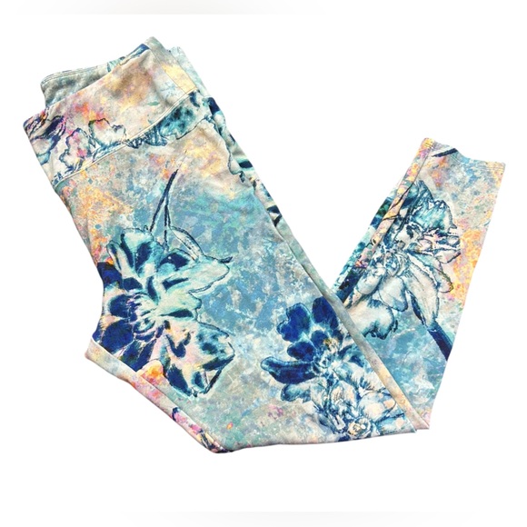 SOFT SURRONDINGS womens leggings Blue Floral Superslim Myriad High Rise Knit EUC - Picture 2 of 10